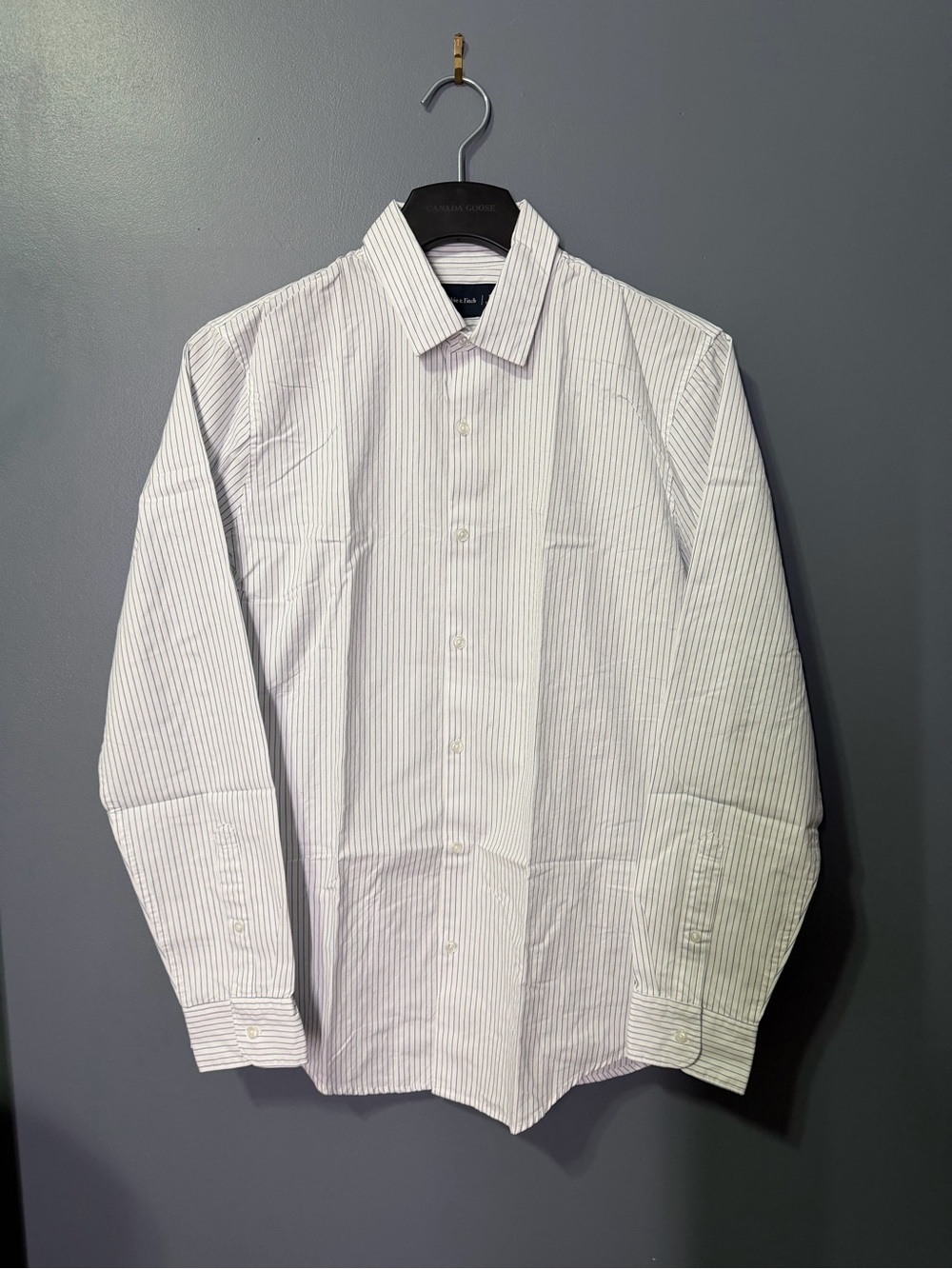 Abercrombie & Fitch White Dress Shirt with Light Gray Pinstripes